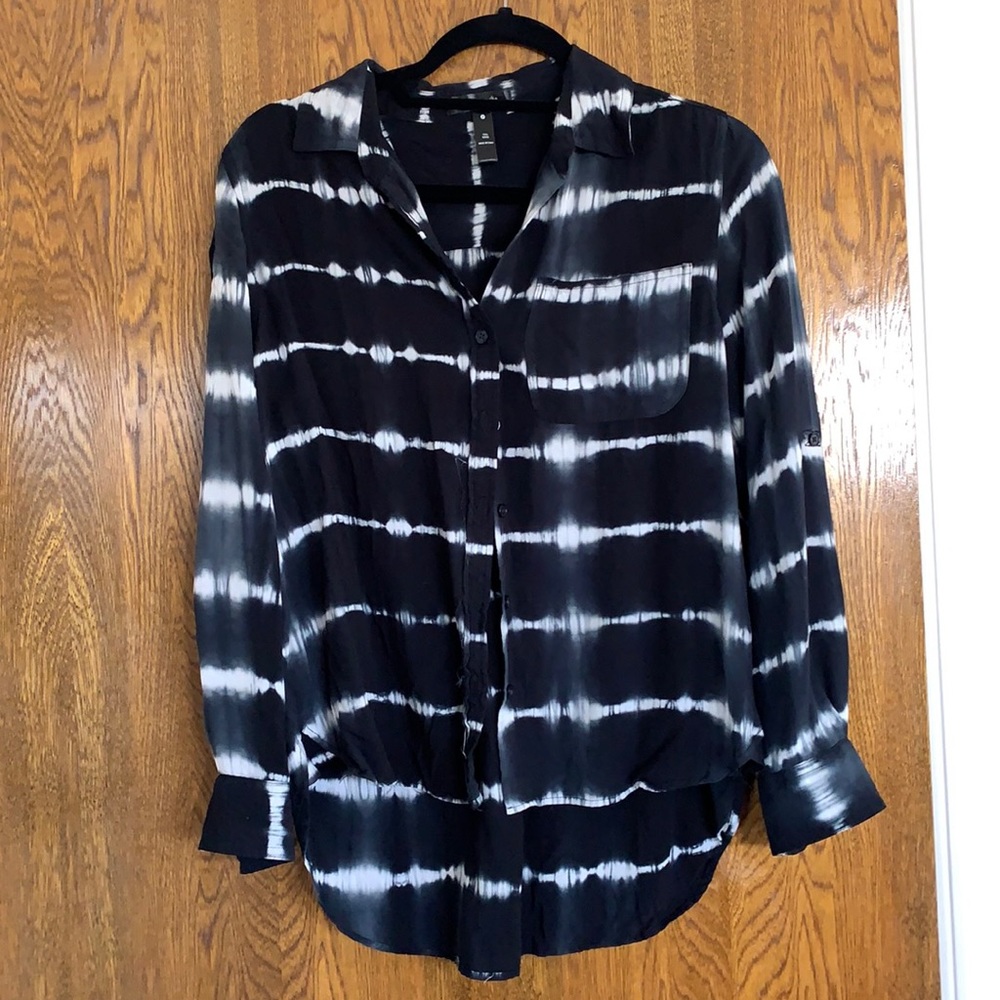 Black and white tie dye button down blouse